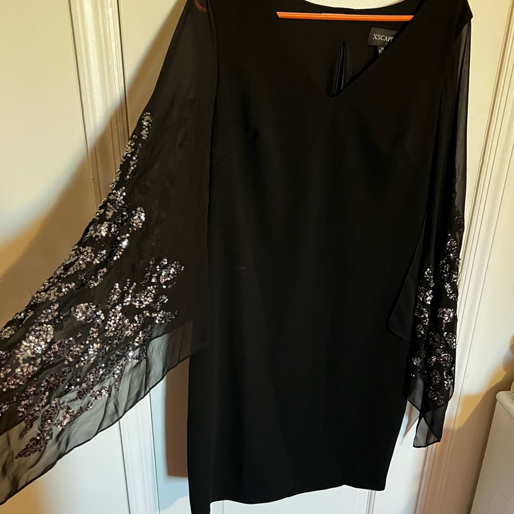 Xscape Black Midi Sheath Dress with 3/4 Dolman Sleeves for Cocktail
